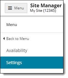 Site Manager Settings menu.